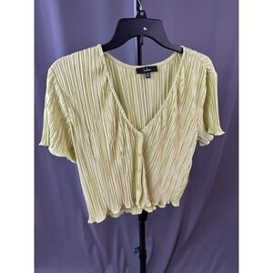 Lulus Lime Green Plisse Pleated Cropped Top V-Neck Button Front Women's Size M